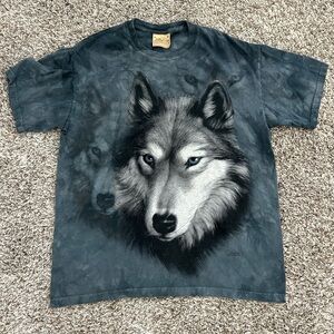 Vtg The Mountain Medium Tie Dye Short Sleeve T Shirt Big Wolf Graphic Print